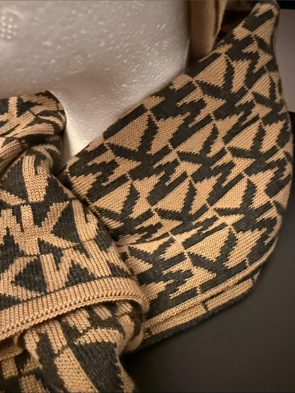 Michael Kors Tan and Black Logo Knit Beanie with Matching Scarf